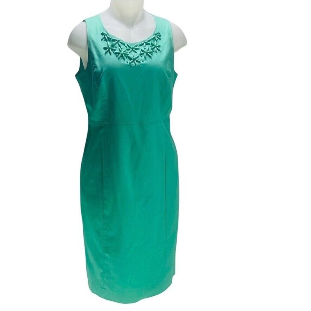 Rafaella Sleeveless Dress With Floral Applique Detail Size 8 Teal Cotton Blend
